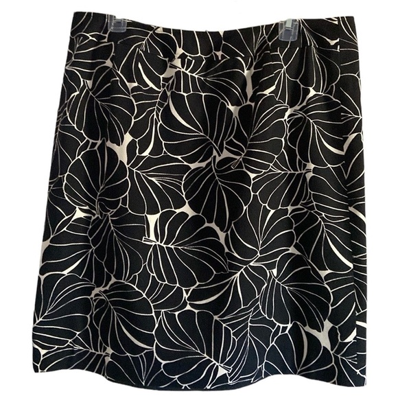 Talbots Black and White Tropical Leaf Cotton Blend Pencil Skirt Knee Length - Picture 2 of 5